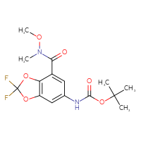 Chemical structure of tert-butyl N-{2,2-difluoro-7-[methoxy(methyl)carbamoyl]-2H-1,3-benzodioxol-5-yl}carbamate - CSSB16471483949