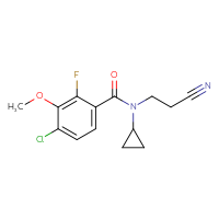Chemical structure of 4-chloro-N-(2-cyanoethyl)-N-cyclopropyl-2-fluoro-3-methoxybenzamide - CSSB07047142408