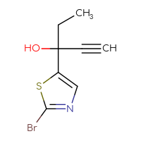 Chemical structure of 3-(2-bromo-1,3-thiazol-5-yl)pent-1-yn-3-ol - CSSB21246393543