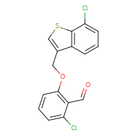 Chemical structure of 2-chloro-6-[(7-chloro-1-benzothiophen-3-yl)methoxy]benzaldehyde - CSSB21349255750