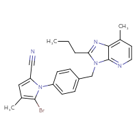 Chemical structure of 5-bromo-4-methyl-1-[4-({7-methyl-2-propyl-3H-imidazo[4,5-b]pyridin-3-yl}methyl)phenyl]-1H-pyrrole-2-carbonitrile - CSSB00020637246