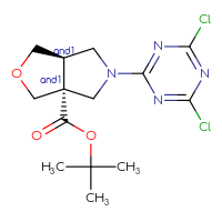 Chemical structure of rac-tert-butyl (3aR,6aR)-5-(4,6-dichloro-1,3,5-triazin-2-yl)-hexahydro-1H-furo[3,4-c]pyrrole-3a-carboxylate - CSSB21332128906