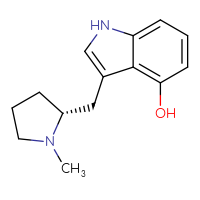 Chemical structure of 3-{[(2R)-1-methylpyrrolidin-2-yl]methyl}-1H-indol-4-ol (C14H18N2O) - CSCS00020629309