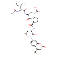 Chemical structure of (4S)-5-[(2S)-2-{[(1S)-2-carboxy-1-{[2-oxo-4-(trifluoromethyl)-2H-chromen-7-yl]carbamoyl}ethyl]carbamoyl}pyrrolidin-1-yl]-4-[(2S,3S)-2-acetamido-3-methylpentanamido]-5-oxopentanoic acid - CSSB02515438703