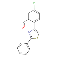 Chemical structure of 5-chloro-2-(2-phenyl-1,3-thiazol-4-yl)benzaldehyde - CSSB13989003379