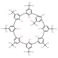 Chemical structure of 5,11,17,23,29,35,41,47-octa-tert-butylnonacyclo[43.3.1.1³,⁷.1⁹,¹³.1¹⁵,¹⁹.1²¹,²⁵.1²⁷,³¹.1³³,³⁷.1³⁹,⁴³]hexapentaconta-1(49),3,5,7(56),9,11,13(55),15,17,19(54),21,23,25(53),27,29,31(52),33,35,37(51),39,41,43(50),45,47-tetracosaen-49,50,51,52,53,54,55,56-octol - CSSB00028087818