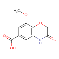 Chemical structure of 8-methoxy-3-oxo-3,4-dihydro-2H-1,4-benzoxazine-6-carboxylic acid - CSSB00010255852