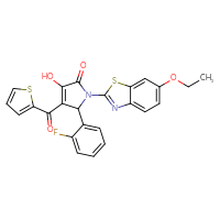 Chemical structure of 1-(6-ethoxy-1,3-benzothiazol-2-yl)-5-(2-fluorophenyl)-3-hydroxy-4-(thiophene-2-carbonyl)-2,5-dihydro-1H-pyrrol-2-one - CSSB00121611518