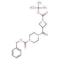 Chemical structure of benzyl 4-{1-[(tert-butoxy)carbonyl]azetidine-3-carbonyl}piperazine-1-carboxylate - CSSB00586028800