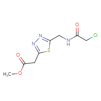 Chemical structure of methyl 2-{5-[(2-chloroacetamido)methyl]-1,3,4-thiadiazol-2-yl}acetate - CSSB02494093809