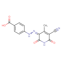 Chemical structure of 4-[2-(5-cyano-4-methyl-2,6-dioxo-1,2,3,6-tetrahydropyridin-3-ylidene)hydrazin-1-yl]benzoic acid - CSSB21380386263