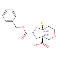 Chemical structure of rac-(3aR,7aR)-2-[(benzyloxy)carbonyl]-7a-fluoro-octahydropyrano[3,4-c]pyrrole-3a-carboxylic acid - CSSB20620680477