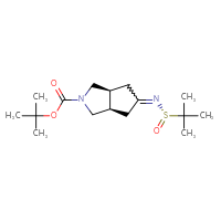 Chemical structure of tert-butyl (3aR,6aS)-5-{[(S)-2-methylpropane-2-sulfinyl]imino}-octahydrocyclopenta[c]pyrrole-2-carboxylate - CSSB21332860402
