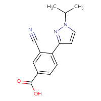 Chemical structure of 3-cyano-4-[1-(propan-2-yl)-1H-pyrazol-3-yl]benzoic acid - CSSB21415981317