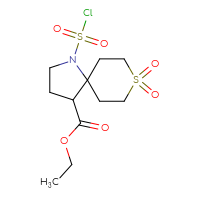 Chemical structure of ethyl 1-(chlorosulfonyl)-8,8-dioxo-8λ⁶-thia-1-azaspiro[4.5]decane-4-carboxylate - CSSB21224772820