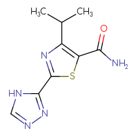 Chemical structure of 4-(propan-2-yl)-2-(4H-1,2,4-triazol-3-yl)-1,3-thiazole-5-carboxamide - CSSB02270738615