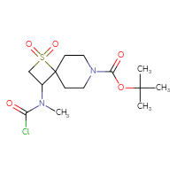 Chemical structure of tert-butyl 3-[(chlorocarbonyl)(methyl)amino]-1,1-dioxo-1λ⁶-thia-7-azaspiro[3.5]nonane-7-carboxylate - CSSB14959847742