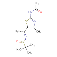 Chemical structure of N-[4-methyl-5-(1-{[(S)-2-methylpropane-2-sulfinyl]imino}ethyl)-1,3-thiazol-2-yl]acetamide - CSSB21332860459