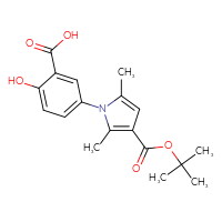 Chemical structure of 5-{3-[(tert-butoxy)carbonyl]-2,5-dimethyl-1H-pyrrol-1-yl}-2-hydroxybenzoic acid - CSSB00025750557