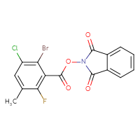 Chemical structure of 1,3-dioxo-2,3-dihydro-1H-isoindol-2-yl 2-bromo-3-chloro-6-fluoro-5-methylbenzoate - CSSB14801127788