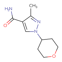 Chemical structure of 3-methyl-1-(oxan-4-yl)-1H-pyrazole-4-carboxamide - CSSB00102768195