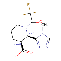 Chemical structure of rac-(2R,3S)-2-(4-methyl-4H-1,2,4-triazol-3-yl)-1-(2,2,2-trifluoroacetyl)piperidine-3-carboxylic acid - CSSB20620680993