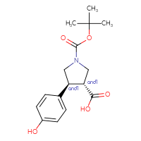 Chemical structure of rac-(3R,4S)-1-[(tert-butoxy)carbonyl]-4-(4-hydroxyphenyl)pyrrolidine-3-carboxylic acid - CSSB00029223583
