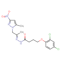 Chemical structure of 4-(2,4-dichlorophenoxy)-N'-[(2E)-1-(5-methyl-3-nitro-1H-pyrazol-1-yl)propan-2-ylidene]butanehydrazide - CSSB02267483206