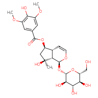 Chemical structure of (1S,4aR,5R,7S,7aS)-7-hydroxy-7-methyl-1-{[(2S,3R,4S,5S,6R)-3,4,5-trihydroxy-6-(hydroxymethyl)oxan-2-yl]oxy}-1H,4aH,5H,6H,7H,7aH-cyclopenta[c]pyran-5-yl 4-hydroxy-3,5-dimethoxybenzoate - CSSB00159261380