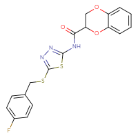 Chemical structure of N-(5-{[(4-fluorophenyl)methyl]sulfanyl}-1,3,4-thiadiazol-2-yl)-2,3-dihydro-1,4-benzodioxine-2-carboxamide - CSSB00026333812