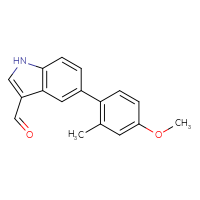 Chemical structure of 5-(4-methoxy-2-methylphenyl)-1H-indole-3-carbaldehyde - CSSB06581080340