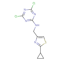Chemical structure of 4,6-dichloro-N-[(2-cyclopropyl-1,3-thiazol-4-yl)methyl]-1,3,5-triazin-2-amine - CSSB00042177510