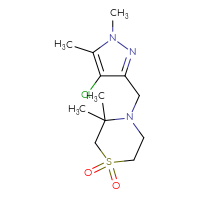 Chemical structure of 4-[(4-chloro-1,5-dimethyl-1H-pyrazol-3-yl)methyl]-3,3-dimethyl-1λ⁶-thiomorpholine-1,1-dione - CSSS00160544285