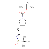 Chemical structure of tert-butyl (3R)-3-(2-{[(R)-2-methylpropane-2-sulfinyl]imino}ethyl)pyrrolidine-1-carboxylate - CSSB21332857038