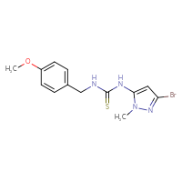 Chemical structure of 3-(3-bromo-1-methyl-1H-pyrazol-5-yl)-1-[(4-methoxyphenyl)methyl]thiourea - CSSB21432513984