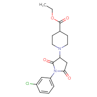 Chemical structure of ethyl 1-[1-(3-chlorophenyl)-2,5-dioxopyrrolidin-3-yl]piperidine-4-carboxylate - CSSB00049036828