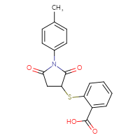 Chemical structure of 2-{[1-(4-methylphenyl)-2,5-dioxopyrrolidin-3-yl]sulfanyl}benzoic acid - CSSB00132974382