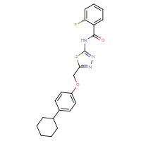 Chemical structure of N-{5-[(4-cyclohexylphenoxy)methyl]-1,3,4-thiadiazol-2-yl}-2-fluorobenzamide - CSSB00121646839