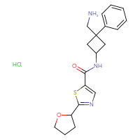 Chemical structure of N-[3-(aminomethyl)-3-phenylcyclobutyl]-2-(oxolan-2-yl)-1,3-thiazole-5-carboxamide hydrochloride - CSSB20620692005