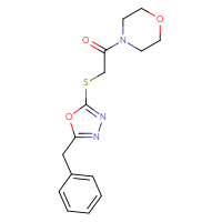Chemical structure of 2-[(5-benzyl-1,3,4-oxadiazol-2-yl)sulfanyl]-1-(morpholin-4-yl)ethan-1-one - CSSB01018503086