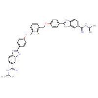 Chemical structure of 2-[4-({2-fluoro-3-[(4-{6-[N-(propan-2-yl)carbamimidoyl]-1H-1,3-benzodiazol-2-yl}phenoxy)methyl]phenyl}methoxy)phenyl]-N-(propan-2-yl)-1H-1,3-benzodiazole-6-carboximidamide - CSSB06256034297