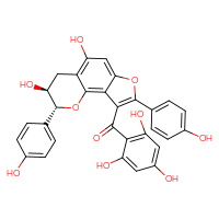 Chemical structure of 2-[(11S,12R)-8,11-dihydroxy-4,12-bis(4-hydroxyphenyl)-5,13-dioxatricyclo[7.4.0.0²,⁶]trideca-1,3,6,8-tetraene-3-carbonyl]benzene-1,3,5-triol - CSSB00025765810