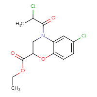 Chemical structure of ethyl 6-chloro-4-(2-chloropropanoyl)-3,4-dihydro-2H-1,4-benzoxazine-2-carboxylate - CSSB21531615966