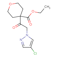 Chemical structure of ethyl 4-[2-(4-chloro-1H-pyrazol-1-yl)acetyl]oxane-4-carboxylate - CSSB14814007233