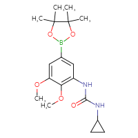 Chemical structure of 3-cyclopropyl-1-[2,3-dimethoxy-5-(4,4,5,5-tetramethyl-1,3,2-dioxaborolan-2-yl)phenyl]urea - CSSB03598898449