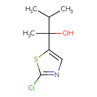 Chemical structure of 2-(2-chloro-1,3-thiazol-5-yl)-3-methylbutan-2-ol - CSSB20844250508