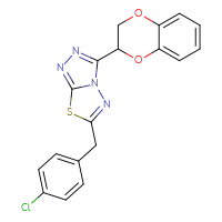 Chemical structure of 6-[(4-chlorophenyl)methyl]-3-(2,3-dihydro-1,4-benzodioxin-2-yl)-[1,2,4]triazolo[3,4-b][1,3,4]thiadiazole - CSSB00121638021