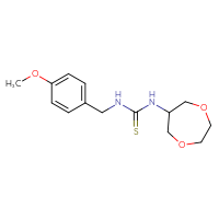 Chemical structure of 1-(1,4-dioxepan-6-yl)-3-[(4-methoxyphenyl)methyl]thiourea - CSSB02037279203