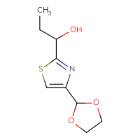 Chemical structure of 1-[4-(1,3-dioxolan-2-yl)-1,3-thiazol-2-yl]propan-1-ol - CSSB21246428254