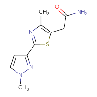 Chemical structure of 2-[4-methyl-2-(1-methyl-1H-pyrazol-3-yl)-1,3-thiazol-5-yl]acetamide - CSSB01994030360